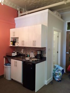 Final product, kitchenette with public bathroom.